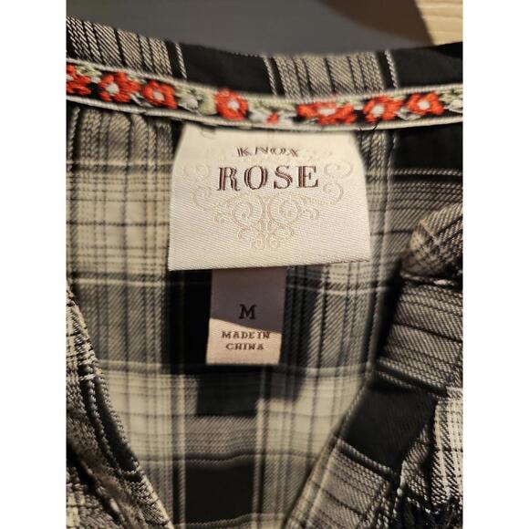 Knox Rose Button Front Shirt Dress Womens Medium Black Plaid Long Sleeve Smocked - Picture 3 of 7